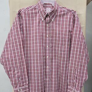 Brooks Brothers 346 Men's XL Non-Iron Supima Cotton Shirt Red Check